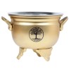 Brûle-encens chaudron en métal doré Arbre de Vie avec grille, H 9 cm, Ø 10 cm. Livré en boîte