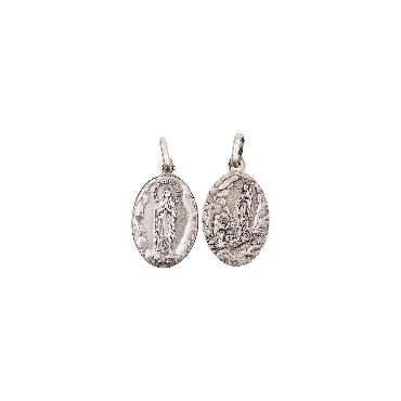 Médaille vieil argent ovale H. 1.9 cm double face ND de Lourdes / Apparition.