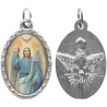 Médaille métal de couleur argentée ovale avec rebord effet dentelle H.2,5 cm avec résine. Disponible avec différents Saints.
