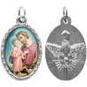 Médaille métal de couleur argentée ovale avec rebord effet dentelle H.2,5 cm avec résine. Disponible avec différents Saints.