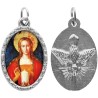 Médaille métal de couleur argentée ovale avec rebord effet dentelle H.2,5 cm avec résine. Disponible avec différents Saints.