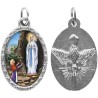Médaille métal de couleur argentée ovale avec rebord effet dentelle H.2,5 cm avec résine. Disponible avec différents Saints.