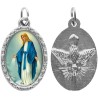 Médaille métal de couleur argentée ovale avec rebord effet dentelle H.2,5 cm avec résine. Disponible avec différents Saints.