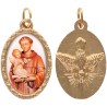 Médaille métal de couleur dorée ovale avec rebord effet dentelle H.2.5 cm avec résine. Disponible avec différents saints.