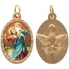 Médaille métal de couleur dorée ovale avec rebord effet dentelle H.2.5 cm avec résine. Disponible avec différents saints.