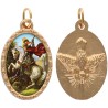 Médaille métal de couleur dorée ovale avec rebord effet dentelle H.2.5 cm avec résine. Disponible avec différents saints.