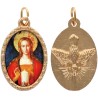 Médaille métal de couleur dorée ovale avec rebord effet dentelle H.2.5 cm avec résine. Disponible avec différents saints.