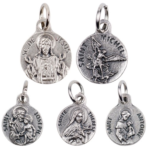 Médaille moulée en métal couleur argentée Ø 1.2 cm, Plusieurs Saints.