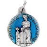 Medaille metal couleur argentee, emaille bleu ou rouge Ø 1,8 cm de differents saints. Couleurs differentes selon arrivage.