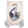 Medaille metal couleur argentee forme ovale H. 2,2 cm dans pochette avec image. Plusieurs saints