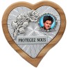 Plaque auto en bois d’olivier forme coeur avec rose- H 4 x 4 cm- Différents Saints-