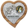 Plaque auto en bois d’olivier forme coeur avec rose- H 4 x 4 cm- Différents Saints-