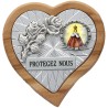 Plaque auto en bois d’olivier forme coeur avec rose- H 4 x 4 cm- Différents Saints-