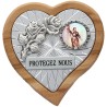 Plaque auto en bois d’olivier forme coeur avec rose- H 4 x 4 cm- Différents Saints-