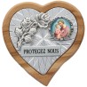 Plaque auto en bois d’olivier forme coeur avec rose- H 4 x 4 cm- Différents Saints-