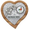 Plaque auto en bois d’olivier forme coeur avec rose- H 4 x 4 cm- Différents Saints-
