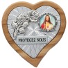 Plaque auto en bois d’olivier forme coeur avec rose- H 4 x 4 cm- Différents Saints-