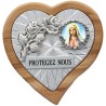 Plaque auto en bois d’olivier forme coeur avec rose- H 4 x 4 cm- Différents Saints-
