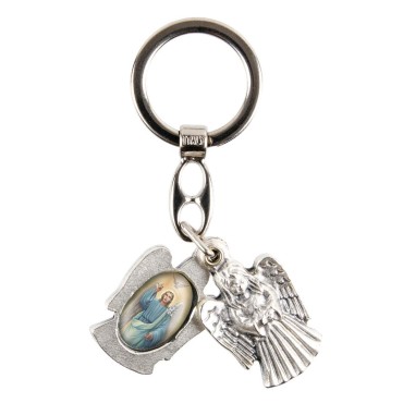 Porte-clés statuette ange ouvrant H. 3,6 cm double résine, plusieurs saints.