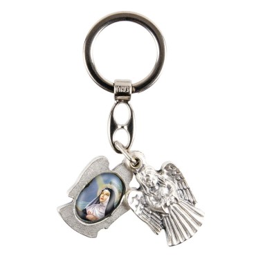 Porte-clés statuette ange ouvrant H. 3,6 cm double résine, plusieurs saints.