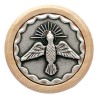 Plaque auto avec contour en bois, diametre 2,2 cm, et centre en metal. Disponible avec plusieurs saints au choix.