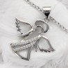 Collier avec chaine L-45 cm r--glable jusqu'-- 50cm avec ange strass H-2 cm en acier inoxydable argent--- livr--e en pochette-