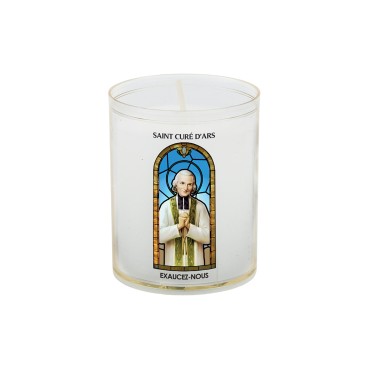 Veilleuse blanche avec autocollant "vitrail" de saint 20/24, H. 6,5 cm, Ø 5 cm ( VO 5)