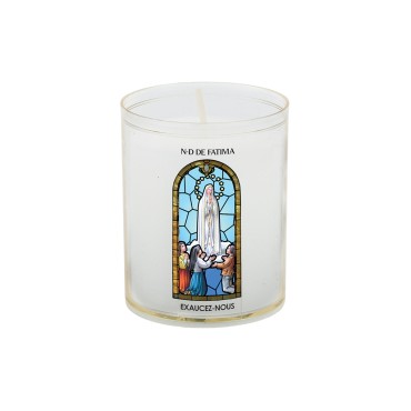 Veilleuse blanche avec autocollant "vitrail" de saint 20/24, H. 6,5 cm, Ø 5 cm ( VO 5)