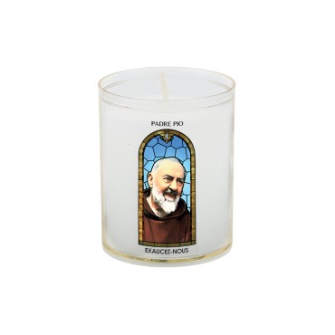 Veilleuse blanche avec autocollant "vitrail" de saint 20/24, H. 6,5 cm, Ø 5 cm ( VO 5)