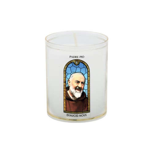 Veilleuse blanche avec autocollant "vitrail" de saint 20/24, H. 6,5 cm, Ø 5 cm ( VO 5)