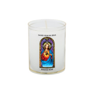 Veilleuse blanche avec autocollant "vitrail" de saint 20/24, H. 6,5 cm, Ø 5 cm ( VO 5)