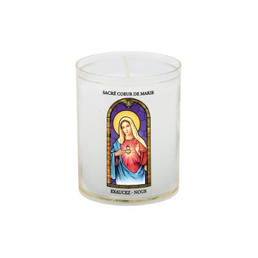 Veilleuse blanche avec autocollant "vitrail" de saint 20/24, H. 6,5 cm, Ø 5 cm ( VO 5)