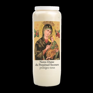 Bougie de neuvaine durée 9 jours 100% végétal avec autocollant classique et prière, hauteur 18 cm Ø 6,5 cm.