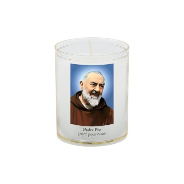 Veilleuse blanche avec autocollant de saint 20/24, H. 6,5 cm, Ø 5 cm ( VO 5).