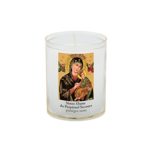 Veilleuse blanche avec autocollant de saint 20/24, H. 6,5 cm, Ø 5 cm ( VO 5).