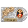 Plaque auto rectangle en aluminium strie, dimensions 2,4 x 4 cm, ornee d une rose. Differents Saints