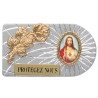 Plaque auto rectangle en aluminium strie, dimensions 2,4 x 4 cm, ornee d une rose. Differents Saints
