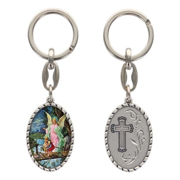 Porte-clés en aluminium de couleur argenté hauteur 3,8 cm, avec résine. Disponible avec plusieurs saints au choix.