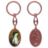 Porte-clés en aluminium de couleur cuivrée, hauteur 3,8 cm, avec résine. Disponible avec plusieurs saints au choix.