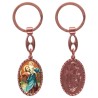 Porte-clés en aluminium de couleur cuivrée, hauteur 3,8 cm, avec résine. Disponible avec plusieurs saints au choix.