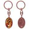 Porte-clés en aluminium de couleur cuivrée, hauteur 3,8 cm, avec résine. Disponible avec plusieurs saints au choix.