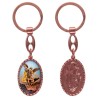 Porte-clés en aluminium de couleur cuivrée, hauteur 3,8 cm, avec résine. Disponible avec plusieurs saints au choix.