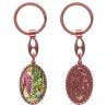 Porte-clés en aluminium de couleur cuivrée, hauteur 3,8 cm, avec résine. Disponible avec plusieurs saints au choix.