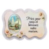 Magnet en bois H. 5 x 7 cm, avec prière pour la maison et résine de