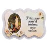 Magnet en bois H. 5 x 7 cm, avec prière pour la maison et résine de