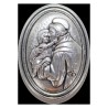 Plaque auto ovale H. 3.8 cm en metal couleur argentee. Plusieurs saints.