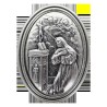 Plaque auto ovale H. 3.8 cm en metal couleur argentee. Plusieurs saints.