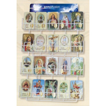 Carte priere plastifiee avec poincon dore imitation medaille H.8.5 x 5.4 cm, plusieurs saints.