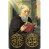 Carte priere plastifiee avec poincon dore imitation medaille H.8.5 x 5.4 cm, plusieurs saints.
