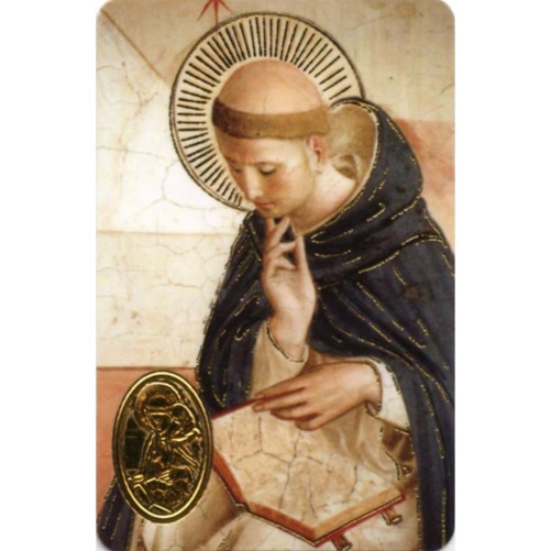 Carte priere plastifiee avec poincon dore imitation medaille H.8.5 x 5.4 cm, plusieurs saints.